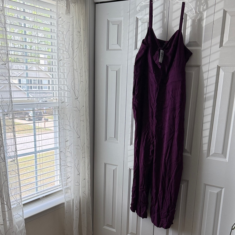 torrid Plum Rayon Slub Front Jumpsuit with pockets
